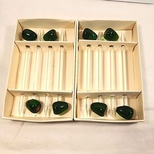Vtg 8 x Glass Olive Picks Martini Handblown Stir Sticks Two Sets of 4 Orig Boxes
